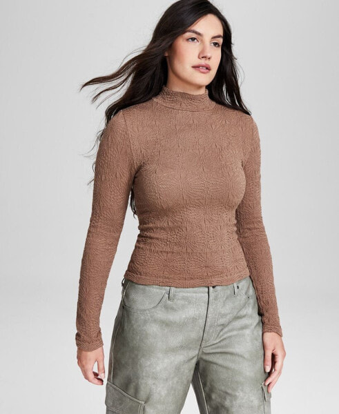 Women's Seamless Mock-Neck Textured Top, Created for Macy's