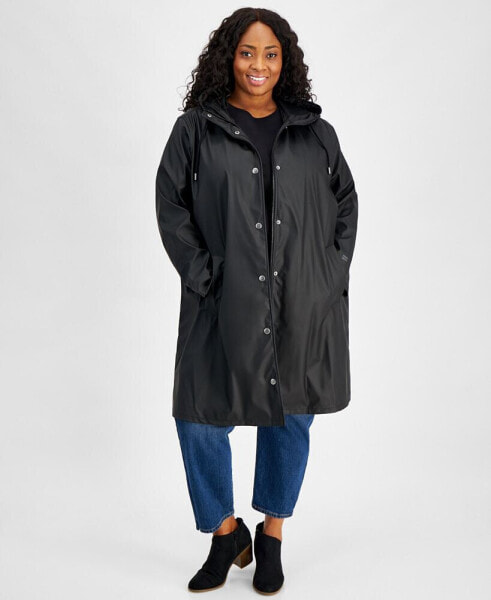 Plus Size Hooded Long-Sleeve Zip-Front Coat