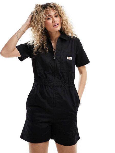 Dickies vale short sleeved playsuit in black