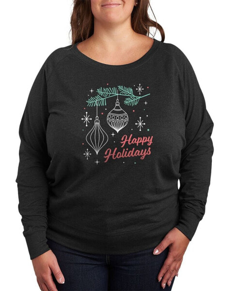 Air Waves Trendy Plus Size Happy Holidays Graphic Long Sleeve Pullover Top