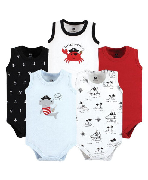 Baby Boys Cotton Sleeveless Bodysuits, Pirate Shark