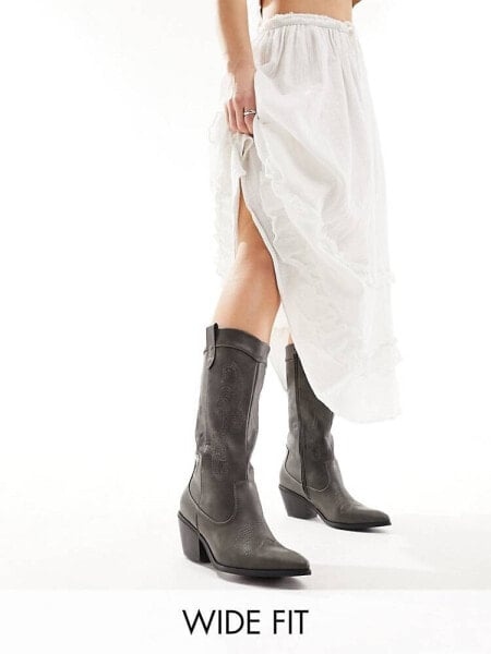 Glamorous Wide Fit western knee boots in grey 