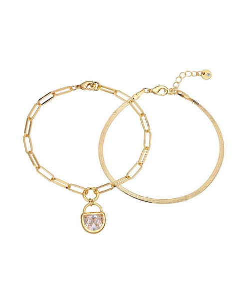 Cubic Zirconia Lock 2-Piece Bracelet Set