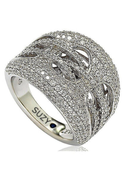 Suzy Levian Sterling Silver Cubic Zirconia Pave Interlaced Ring