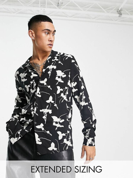 ASOS DESIGN deep revere shirt in black and white floral print