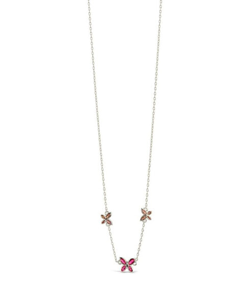 Silver-Tone or Gold-Tone Pink Cubic Zirconia Butterfly Charm Caria Necklace