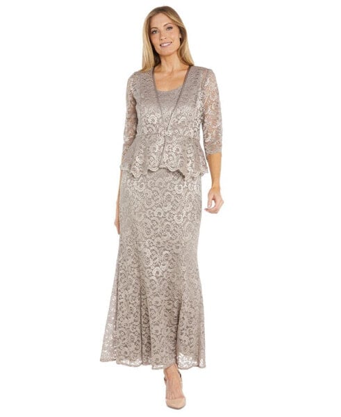 Petite 2-Pc. Metallic-Lace Gown & Jacket Set