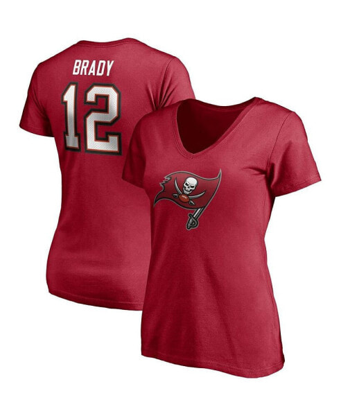 Women's Tom Brady Red Tampa Bay Buccaneers Player Icon Name and Number V-Neck T-Shirt