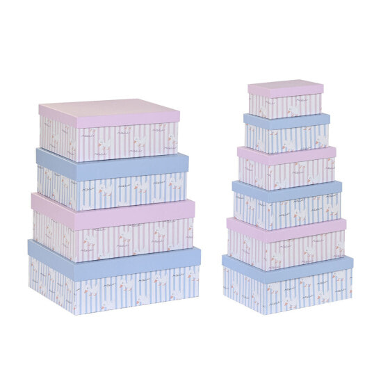 Набор штабелируемых органайзеров DKD Home Decor Синий Розовый Картон (43,5 x 33,5 x 15,5 cm)