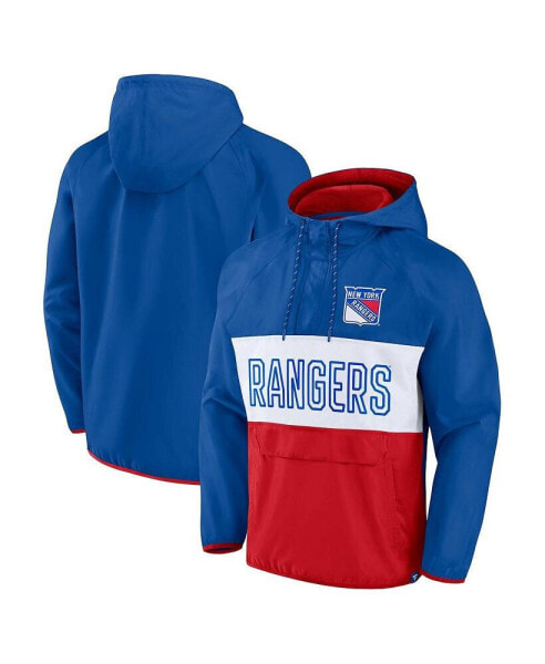 Men's Blue, Red New York Rangers Backhand Shooter Defender Anorak Raglan Hoodie Quarter-Zip Jacket