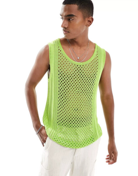 ASOS DESIGN open knit vest in green