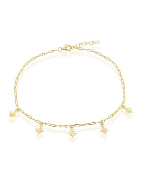Sterling Silver North Star Charms Paperclip Anklet - Gold Plated