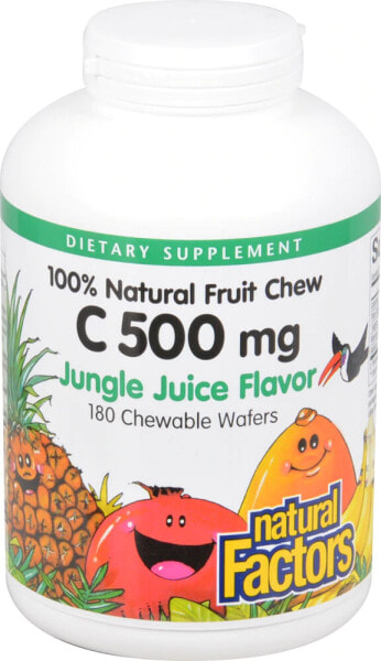 Natural Factors 100% Natural Fruit Chew C Jungle Juice Натуральный витамин С с соком тропических фруктов 500 мг 180 жевательных пластин
