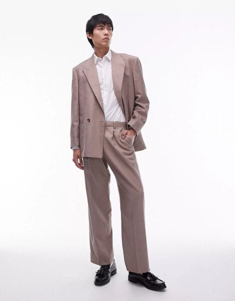 Topman wide leg suit trousers in stone