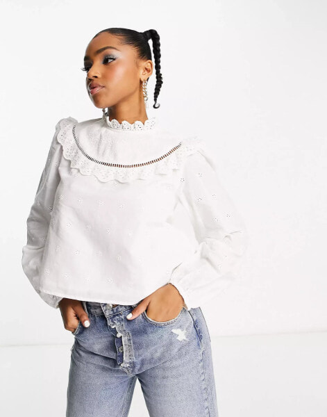 Miss Selfridge embroidered victoriana top in cream