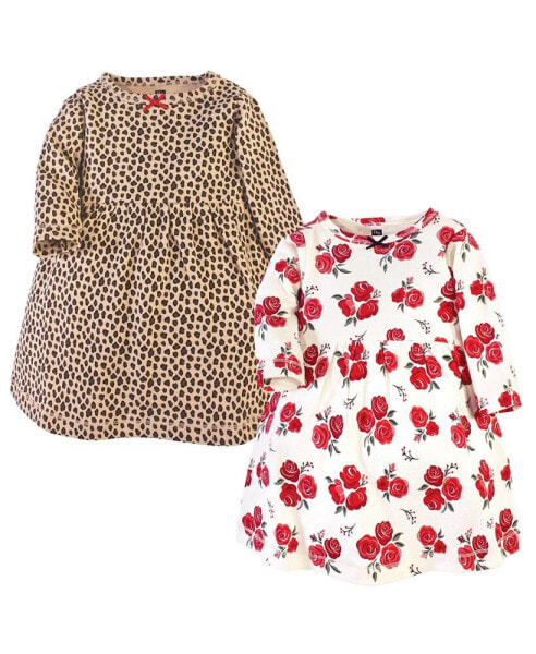 Baby Girls Cotton Long-Sleeve Dresses 2pk, Rose Leopard