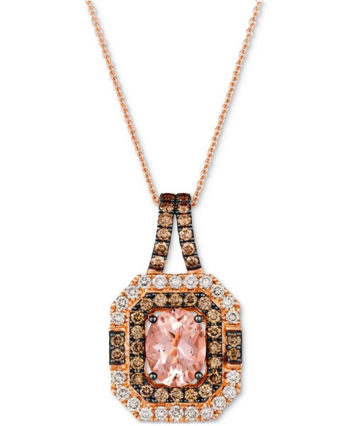 Peach Morganite (1-1/3 ct. t.w.) & Diamond (1-1/10 ct. t.w.) Halo Pendant Necklace in 14k Rose Gold