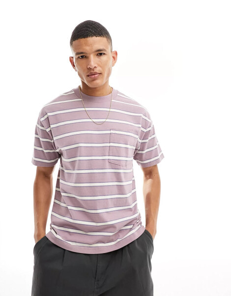 Abercrombie & Fitch – Gestreiftes Oversize-T-Shirt in Rosa