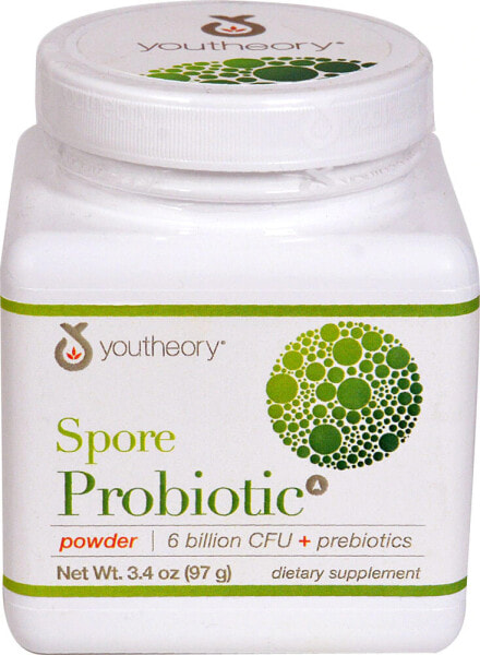 Youtheory Spore Probiotic Powder plus Prebiotics  Пробиотик + пребиотик - споровый порошок для поддержки здоровья  97 г