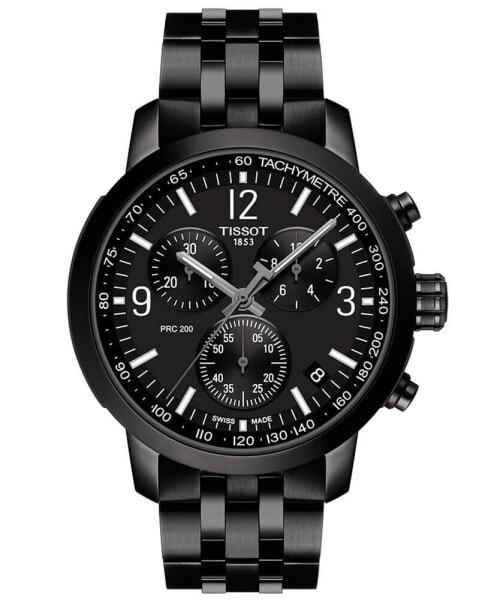 Men's Swiss Chronograph PRC 200 Black-Tone Stainless Steel Bracelet Watch 43mm