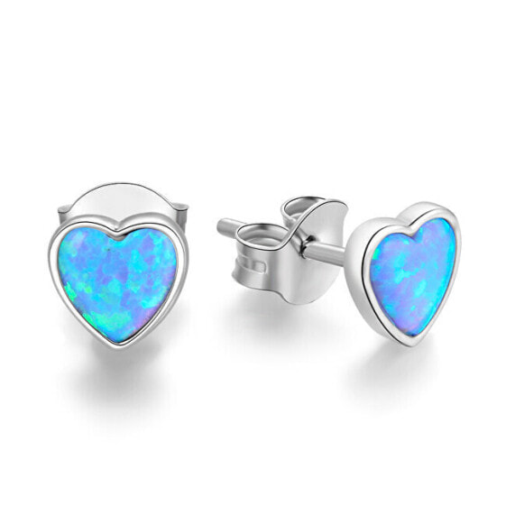 Silver heart earrings with synthetic opals AGUP2244