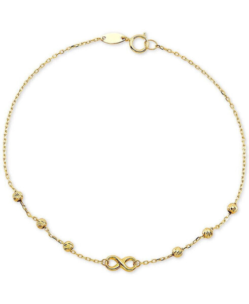 Diamond Infinity & Textured Bead Link Bracelet in 10k Gold