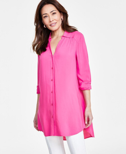 Women's Roll-Tab Button-Down Long Blouse, Created for Macy's