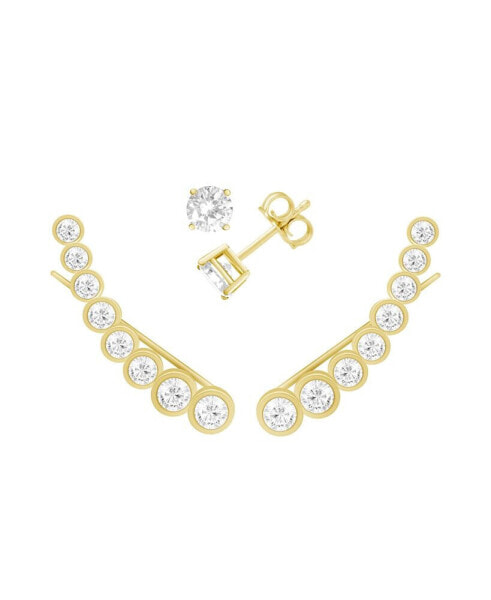 Cubic Zirconia Stud & Graduated Climber Set in Silver Plate or Gold Plate