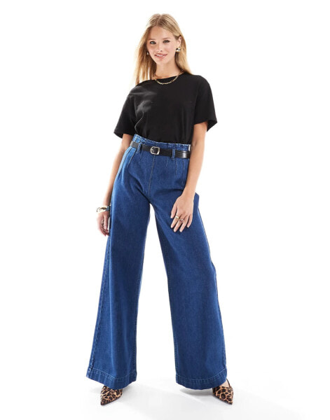 ASOS DESIGN wide leg jean with belt in rinse