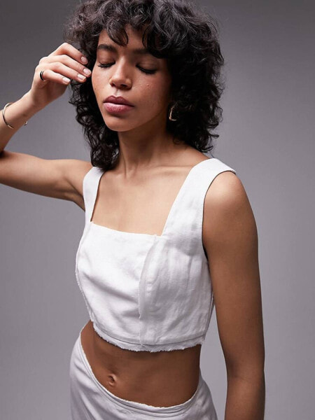 Topshop co-ord linen square neck bralet in ivory
