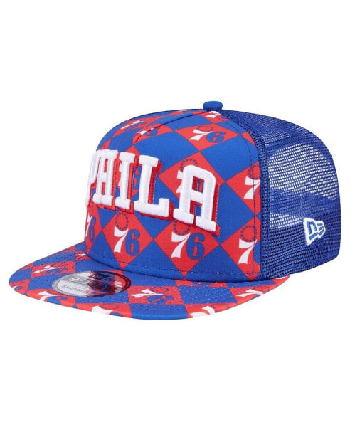 Men's Royal Philadelphia 76ers Seeing Diamonds A-Frame Trucker 9FIFTY Snapback Hat