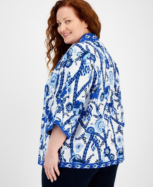 Plus Size Belinda Border Reversible Kimono, Created for Macy's