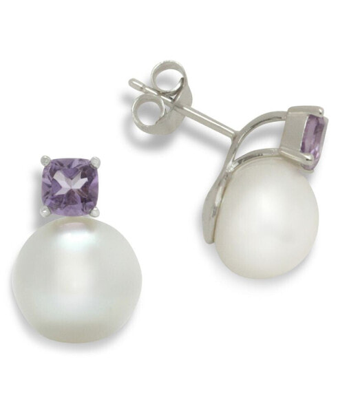 Серьги Macy's Cultured Pearl & Amethyst Stud