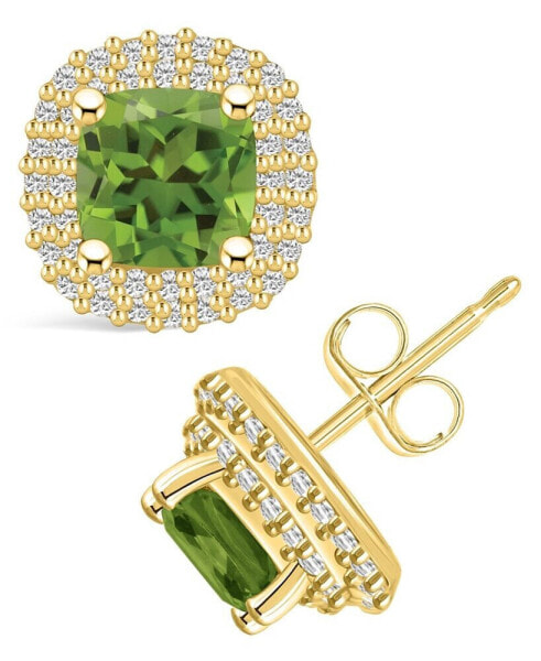 Peridot (2-1/5 ct. t.w.) and Diamond (3/8 ct. t.w.) Halo Stud Earrings in 14K Yellow Gold