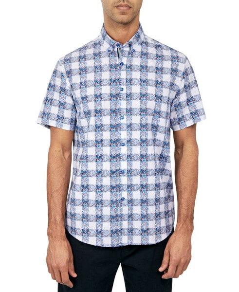 Men's Regular Fit Non-Iron Performance Stretch Floral Check Print Button-Down Shirt