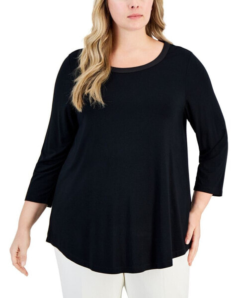 Plus Size Satin-Trim Top, Created for Macy's