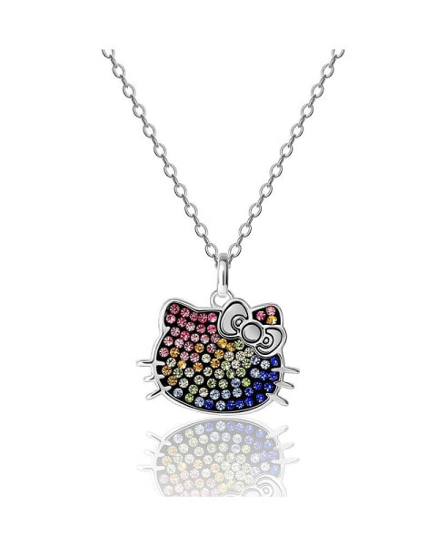 Hello Kitty sanrio Silver Plated Rainbow Crystal Necklace, 18'' - Authentic Officially Licensed