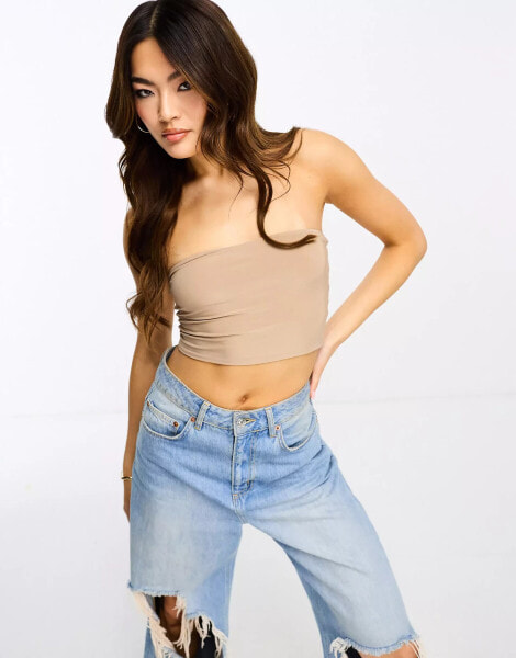 Fashionkilla bandeau crop top in taupe