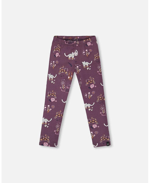 Big Girls Jersey Leggings Mauve Printed Cats