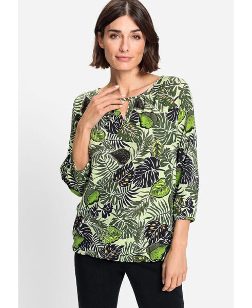 Women's Cotton Blend 3/4 Sleeve Leaf Print T-Shirt containing TENCEL[TM} Modal