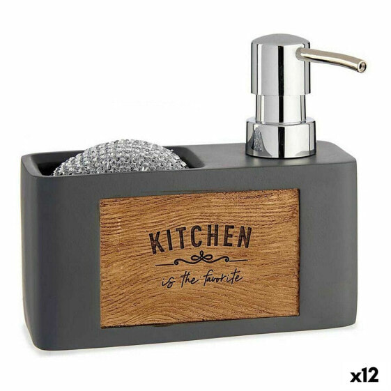 Дозатор мыла 2-в-1 Kinvara для раковины кухонный коричневый серый полистоун (12 штук)