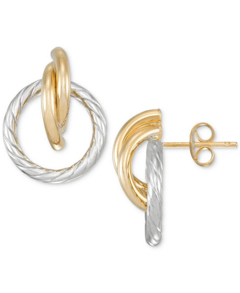 Rope Textured Circle Doorknocker Drop Earrings in 14k Two-Tone Gold