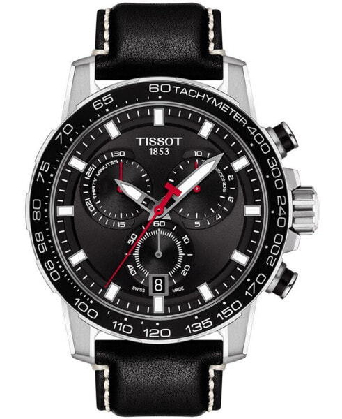 Men's Swiss Chronograph Supersport T-Sport Black Leather Strap Watch 46mm