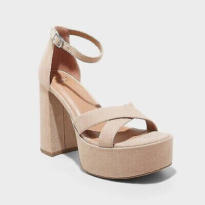 Women's Becky Platform Heels with Memory Foam Insole - A New Day Tan 5