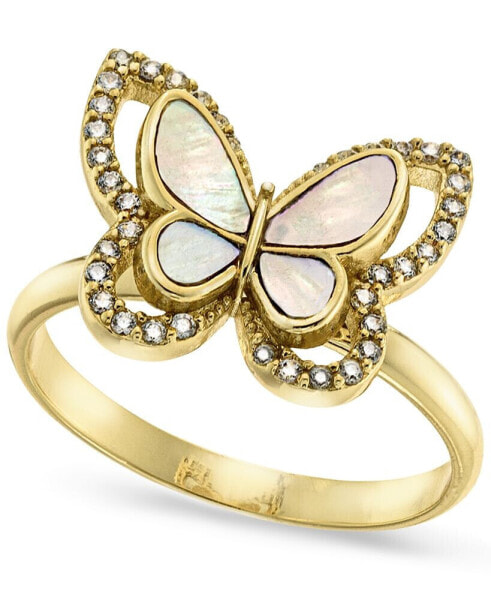 Gold-Plate Pavé & Mother-of-Pearl Butterfly Ring, Created for Macy's