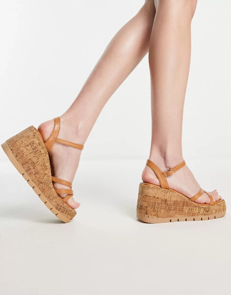 Madden Girl Vault-C cork wedge heeled sandal in tan