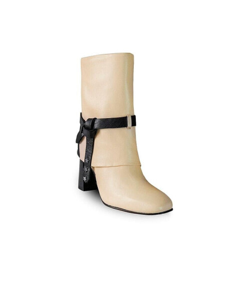 Women's Ivory & Black Premium Leather Boots Nat By