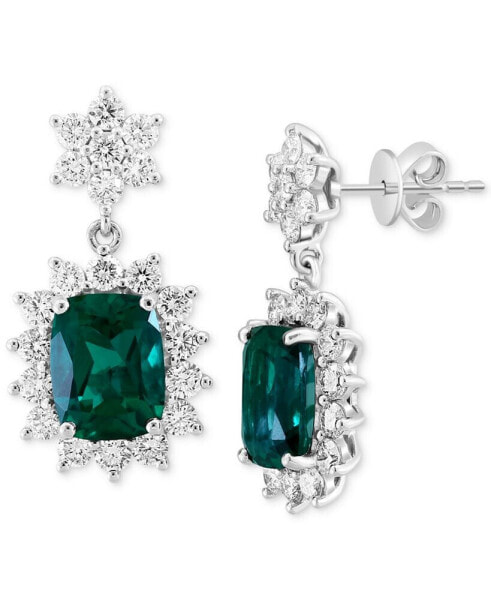 EFFY® Lab Grown Emerald (3-3/8 ct. t.w.) & Lab Grown Diamond (1-7/8 ct. t.w.) Halo Drop Earrings in 14k White Gold