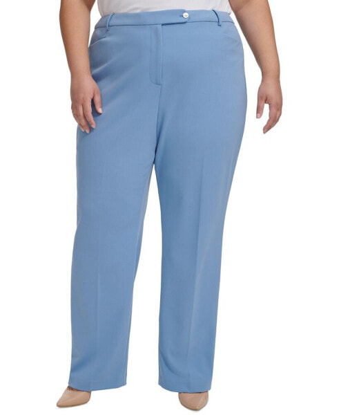 Plus Size Mid-Rise Straight-Leg Buttoned-Tab Pants