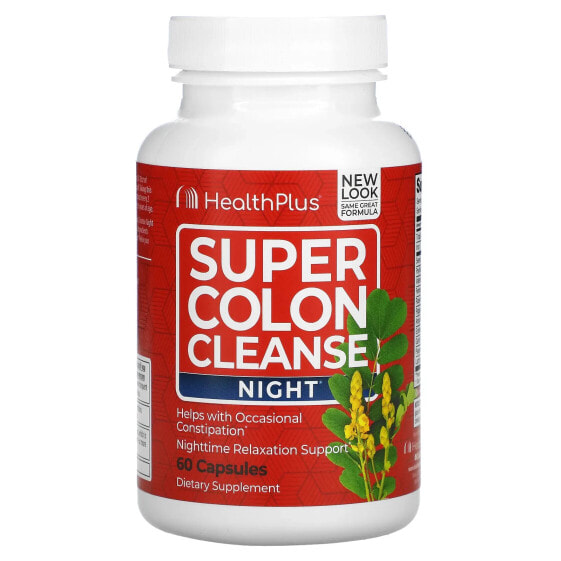 Health Plus Inc., Super Colon Cleanse, средство для ночной очистки кишечника, 60 капсул